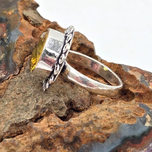 925 Sterling Silver Plt Round Citrine Ring Size 6.5 Bezel Setting Fine Jewelry - Picture 5 of 6